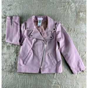 Little Lass Girls Pink Faux Leather Moto Biker Jacket Size 5T‎ NEW